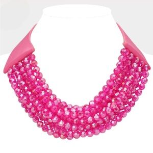 Sensibling Corp Fuchsia Chunky Acrylic Beaded Multi Layer Faux Leather Necklace